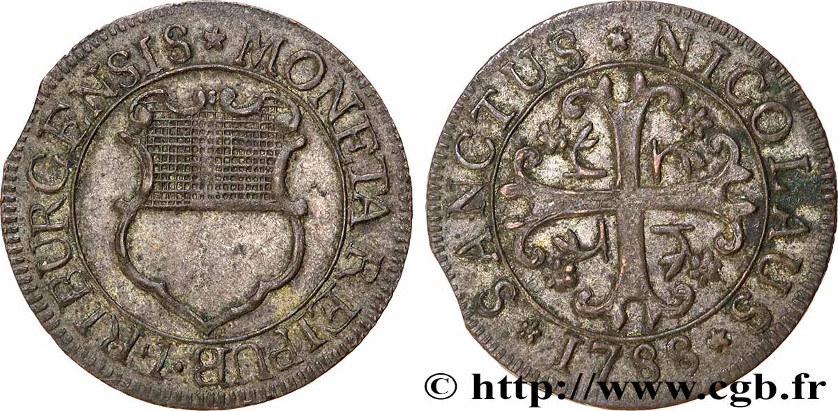 SUISSE - CANTON DE FRIBOURG 2 Kreuzer canton de Fribourg 1788  TTB 