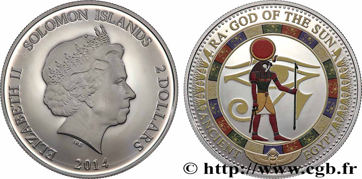SOLOMON ISLANDS 2 Dollar Proof DIEU SOLAIRE RÊ 2014  MS 