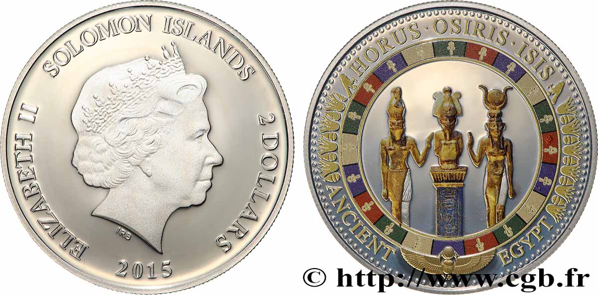 SOLOMON ISLANDS 2 Dollar Proof Horus, Osiris et Isis 2015  MS 