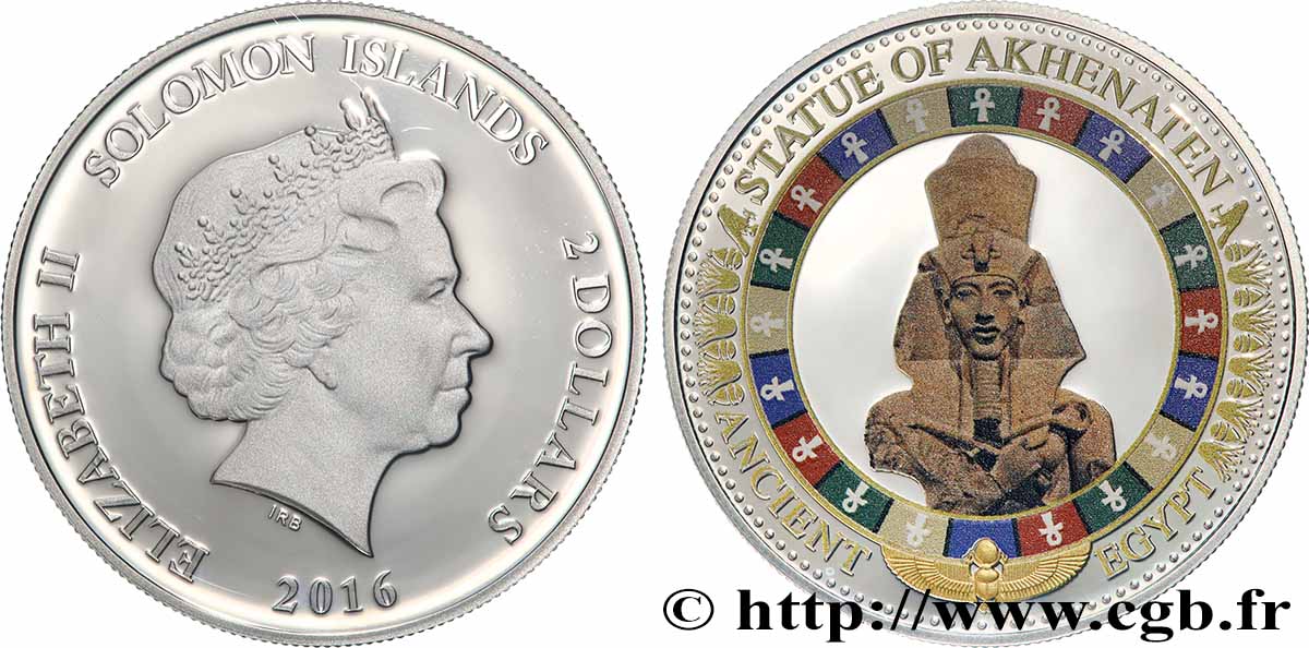 ÎLES SALOMON 2 Dollar Proof Statue d’Akhenaton 2016  SPL 