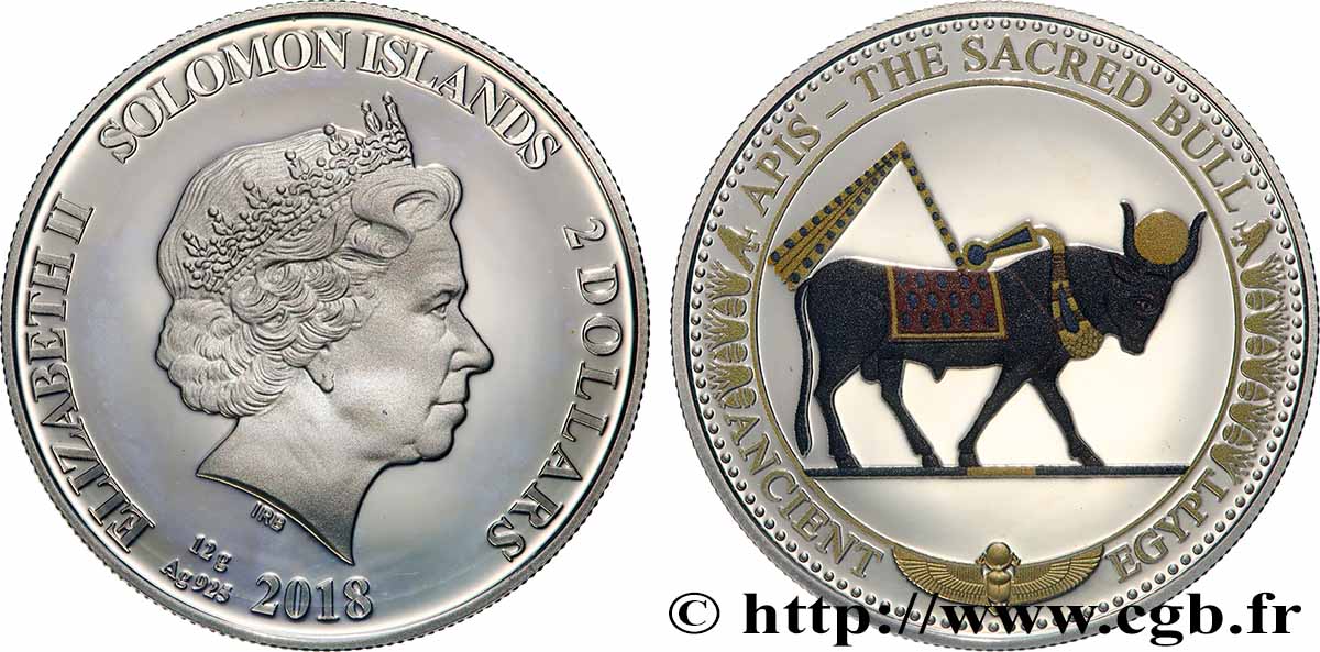 SOLOMON-INSELN 2 Dollar Proof Apis, Taureau sacré de Memphis 2018  fST 