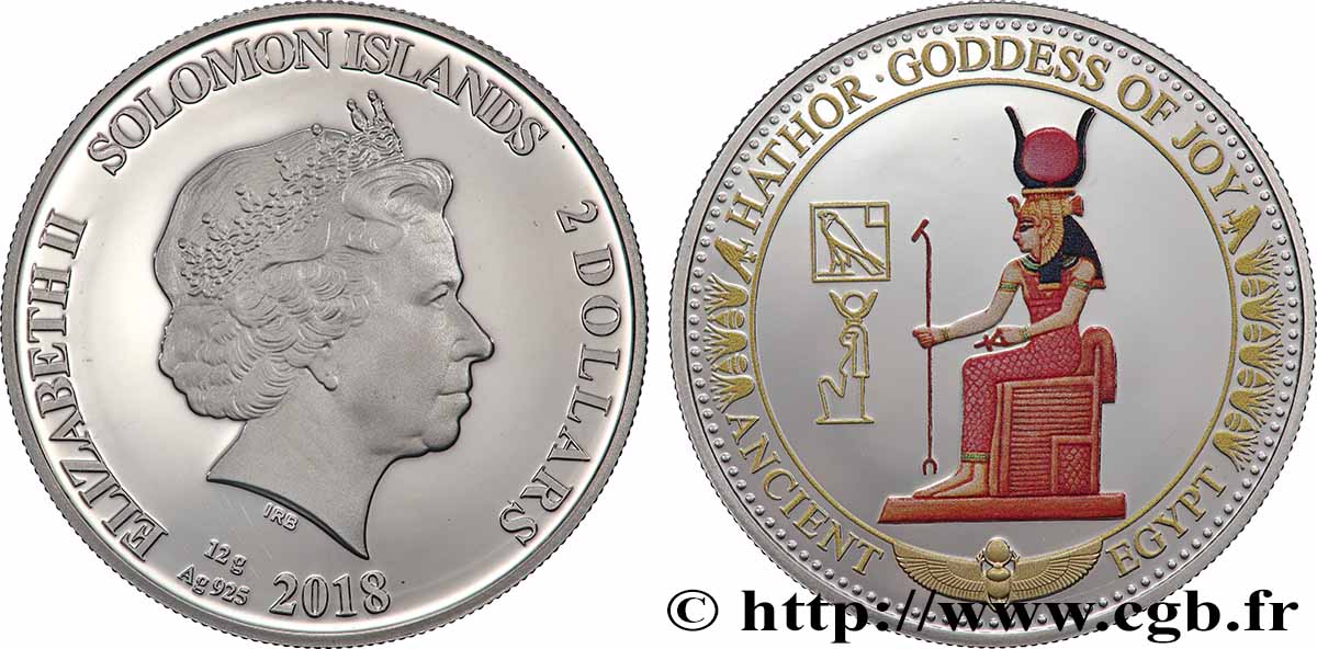 SOLOMON ISLANDS 2 Dollar Proof Hathor, déesse de l’amour 2018  MS 