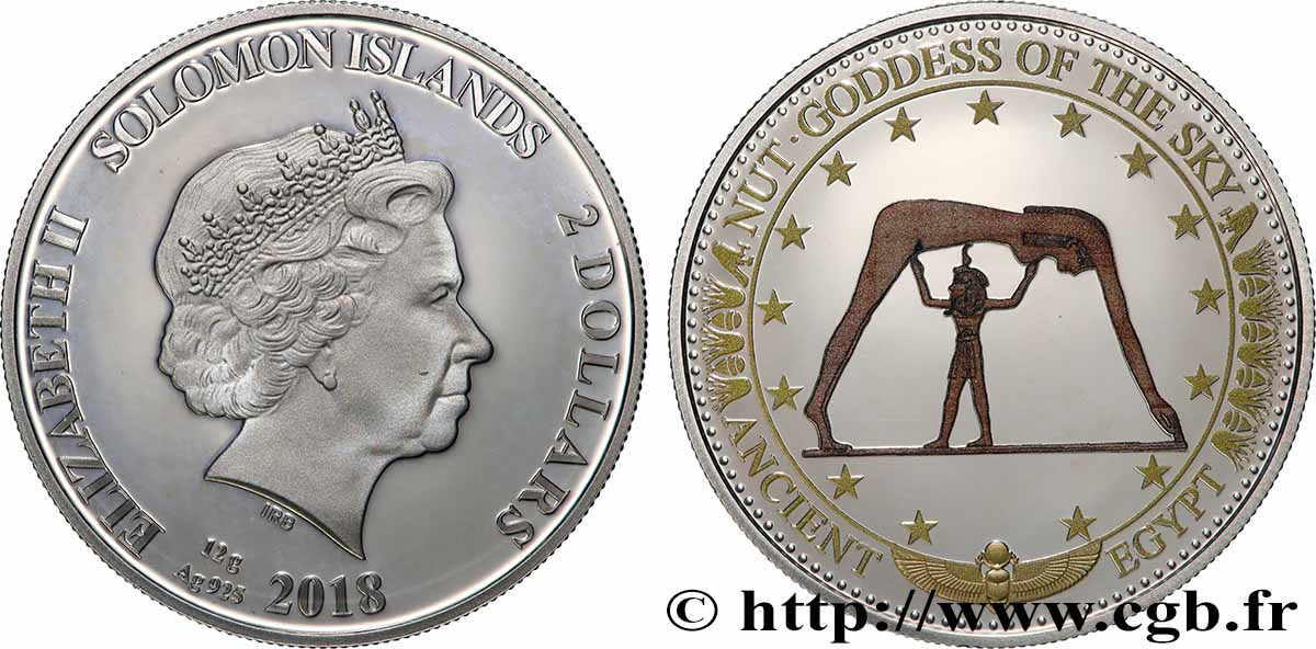 SOLOMON ISLANDS 2 Dollar Proof Nout, déesse du ciel 2018  MS 