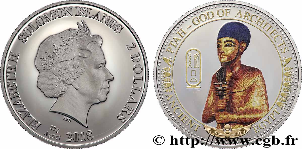 SOLOMON-INSELN 2 Dollar Proof Ptah, dieu des architectes 2018  fST 
