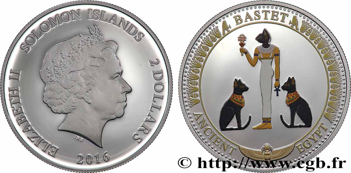 ÎLES SALOMON 2 Dollar Proof Bastet, déesse à tête de chat 2016  SPL 