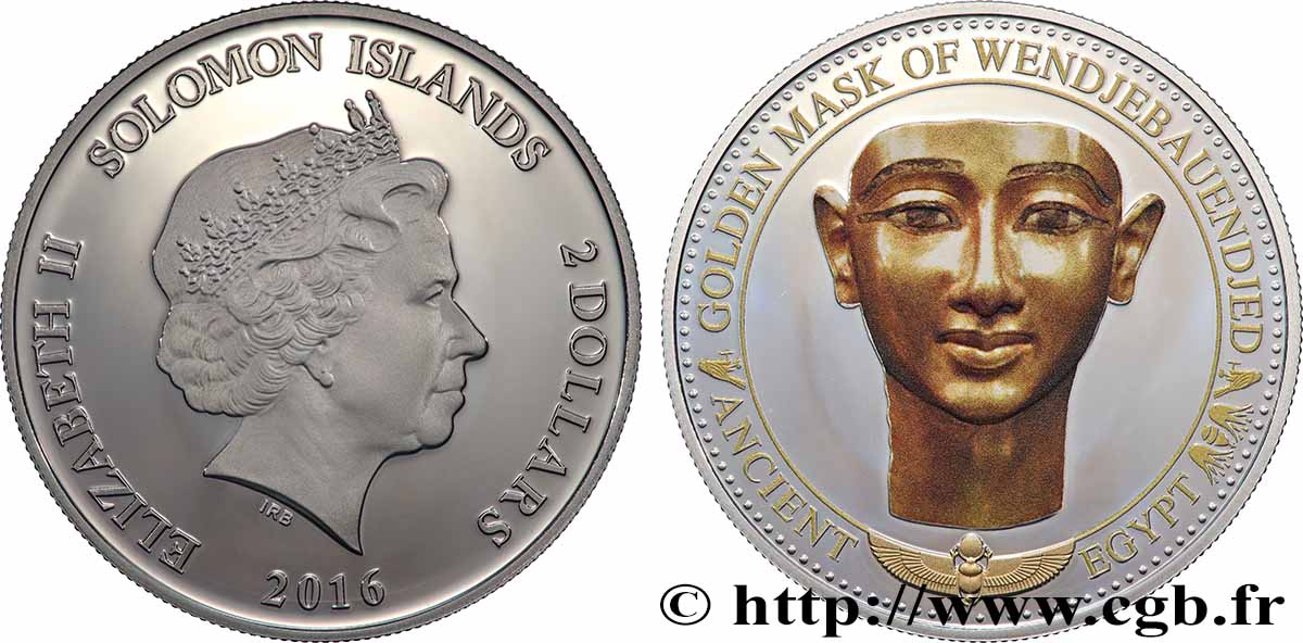 ÎLES SALOMON 2 Dollar Proof Masque funéraire d’Undjebaundjed 2016  SPL 