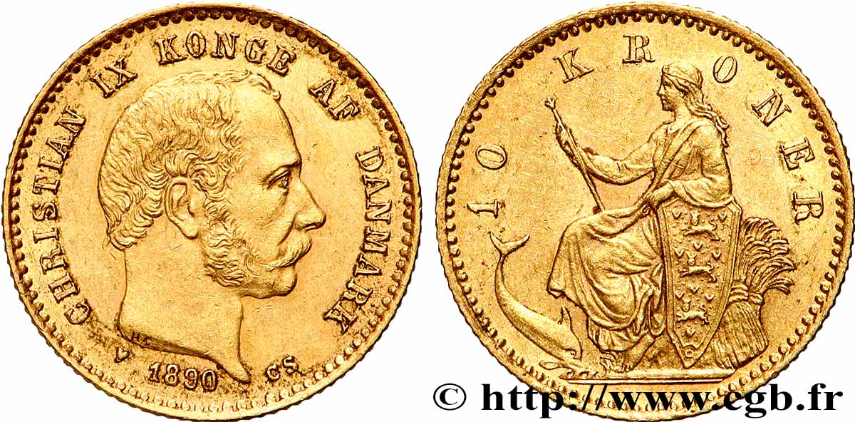 DANEMARK - ROYAUME DU DANEMARK - CHRISTIAN IX 10 Kroner  1890 Copenhague SUP 