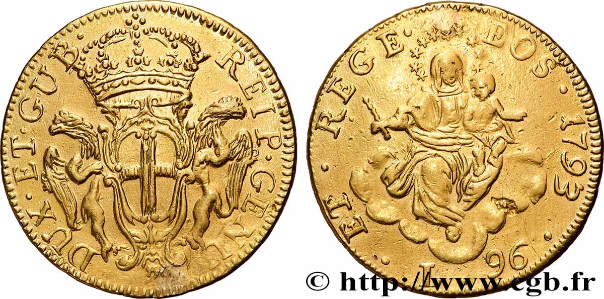 ITALIE - RÉPUBLIQUE DE GÊNES 96 Lire 1793 Gènes TTB 