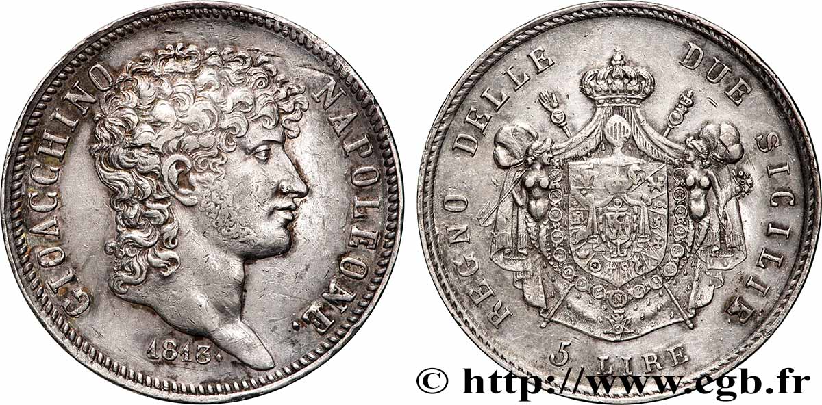 ITALIE - ROYAUME DE NAPLES - JOACHIM MURAT 5 Lire 1813 Naples TTB+ 
