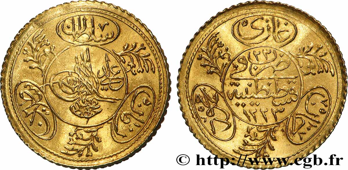 TURQUíA Hayriye Altin Mahmud II AH 1223 An 23 (1830) Constantinople EBC 