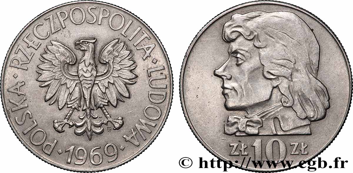 POLONIA 10 Zlotych aigle / Tadeusz Kosciuszko, chef de l’insurrection polonaise de 1794 1969 Varsovie q.SPL 
