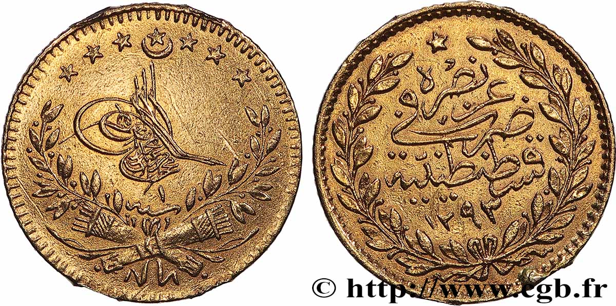 TURQUIE 25 Kurush en or Sultan Abdülhamid II AH 1293 an 1 (1885) Constantinople TTB+ 