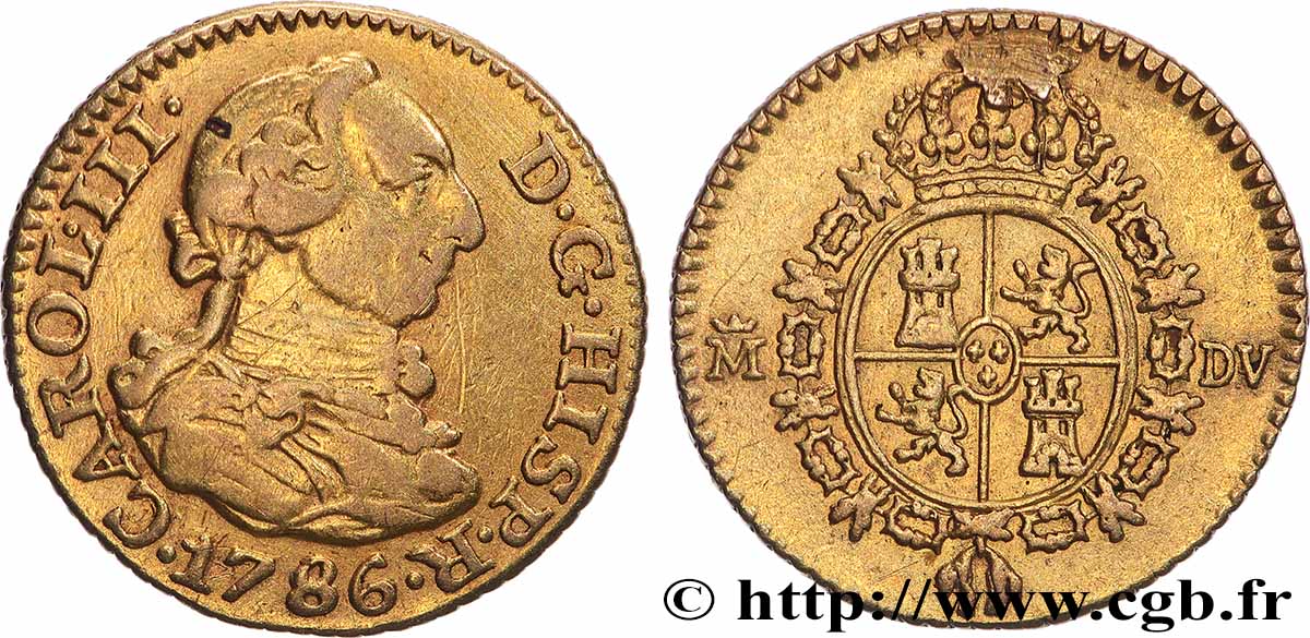 ESPAGNE - ROYAUME D&nbsp;ESPAGNE - CHARLES III 1/2 Escudo  1786 Madrid TTB 