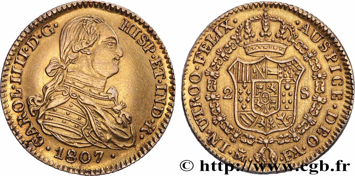 ESPAGNE - ROYAUME D&nbsp;ESPAGNE - CHARLES IV 2 Escudos  1804 Madrid TTB+ 