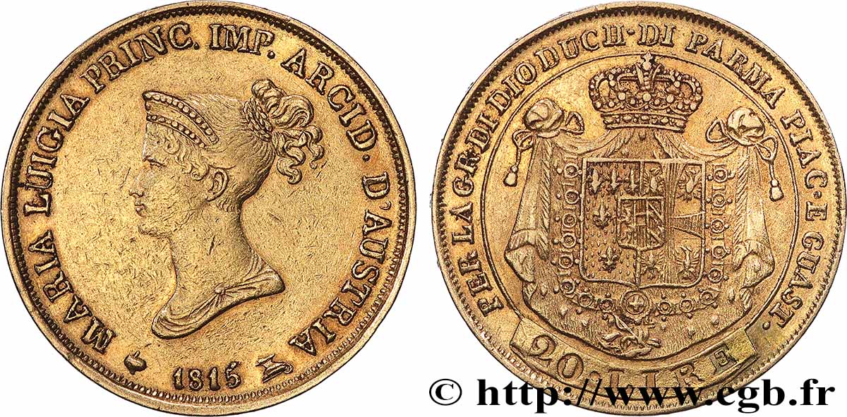 ITALIEN - HERZOGTUM PARMA PIACENZA UND GUASTALLA - MARIE-LOUISE VON ÖSTERREICH 20 Lire 1815 Milan SS 