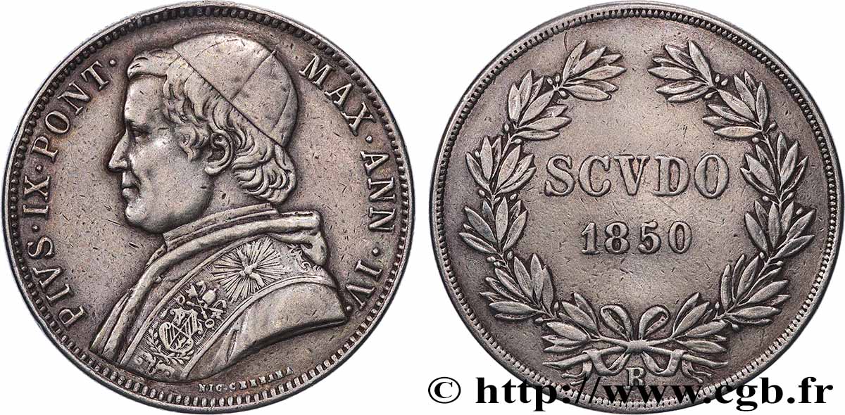 ITALIE - ÉTATS DU PAPE - PIE IX (Jean-Marie Mastai Ferretti) 1 Scudo an IV 1850 Rome TTB 