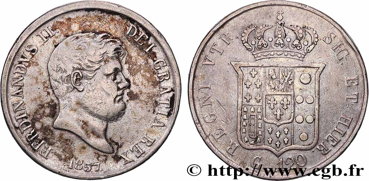 ITALIE - ROYAUME DES DEUX-SICILES 120 Grana Ferdinand II 1857 Naples TTB 