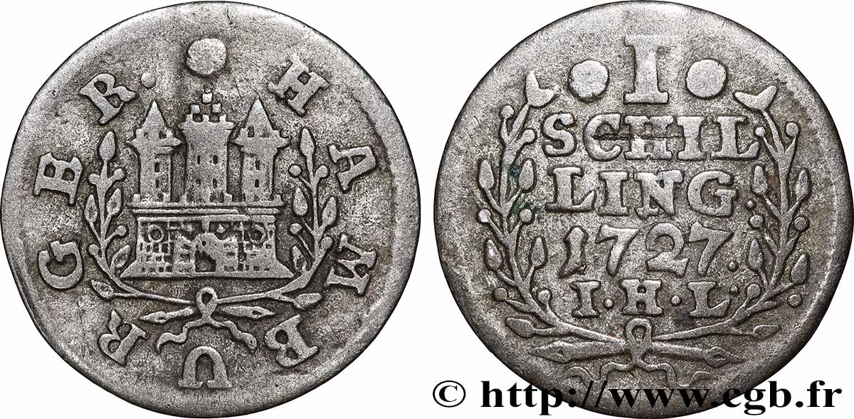 GERMANIA - LIBERA CITTA DE AMBURGO 1 Schilling 1727 Hambourg q.BB 