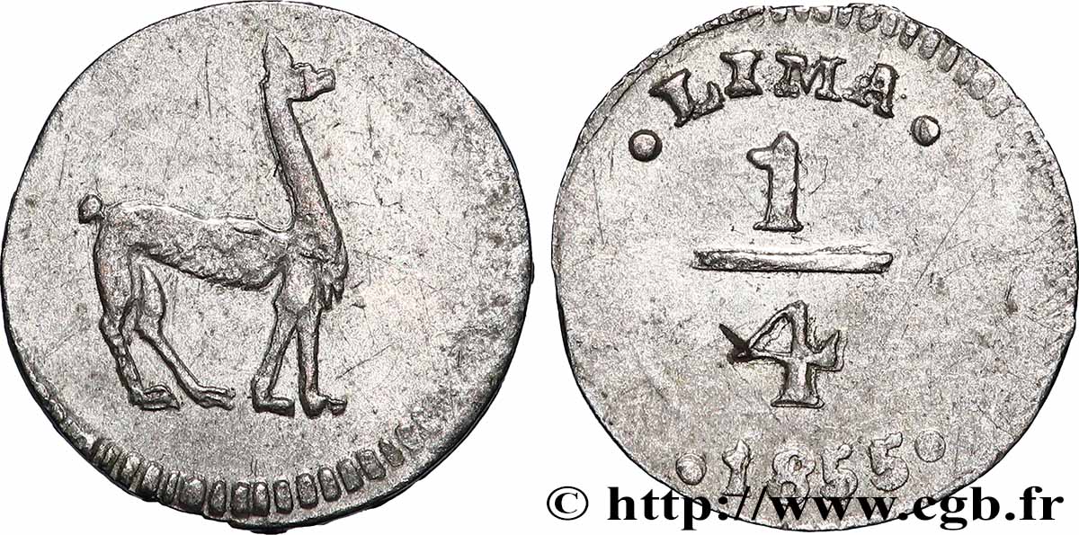 PÉROU 1/4 Real Lama 1855 Lima TTB+ 