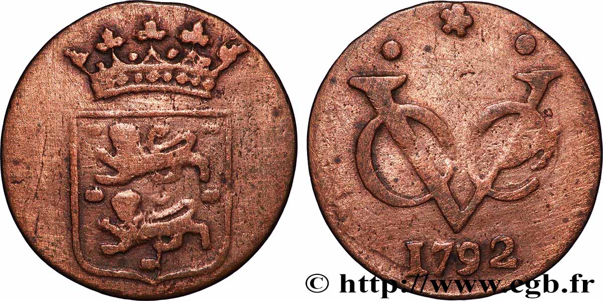 INDIE OLANDESI 1 Duit armes de la Frise Occidentale 1792 Enkhuizen BB 