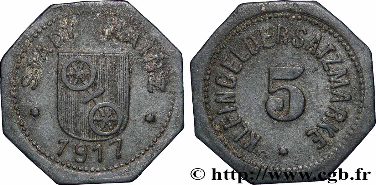 GERMANY - Notgeld 5 Pfennig ville de Mayence (Mainz) 1917  XF 