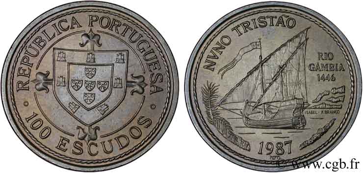 PORTOGALLO 100 Escudos Découverte du fleuve Gambie en 1446 par Nuno Tristao 1987  MS 