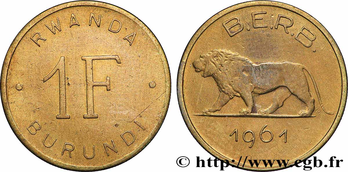 RWANDA BURUNDI 1 Franc lion 1961 Bruxelles SS 