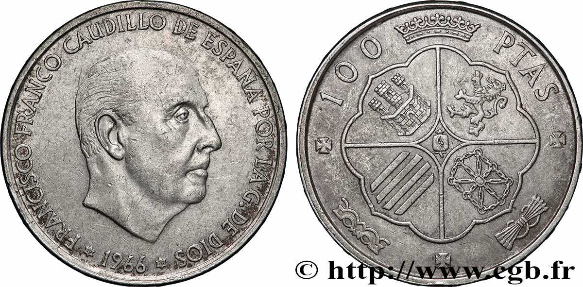 ESPAGNE 100 Pesetas Francisco Franco (1970 dans les étoiles) 1966 Madrid TTB+ 