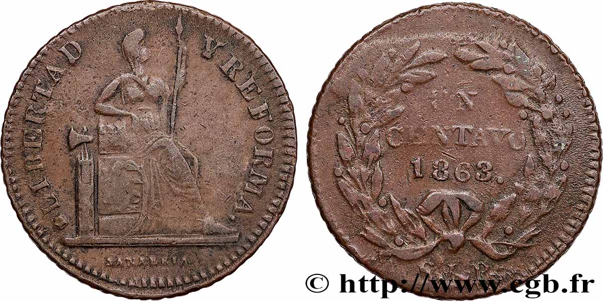 MEXIQUE 1 Centavo 1863 Mexico TB NGC