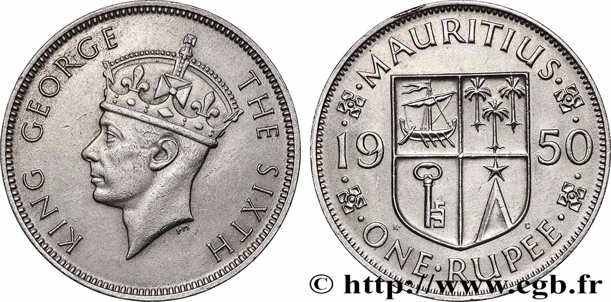 ÎLE MAURICE 1 Rupee (Roupie) roi Georges VI 1950 Londres TTB+ 