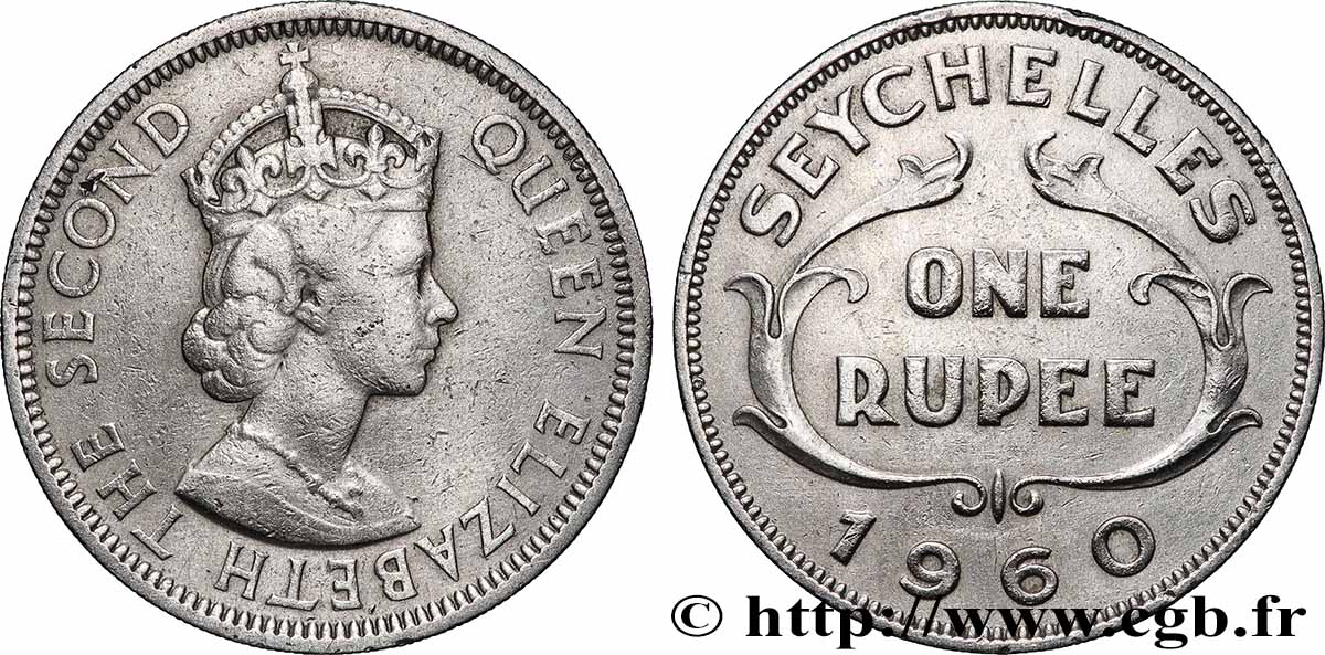 SEYCHELLEN 1 Rupee (Roupie) Elisabeth II 1960 Londres SS 