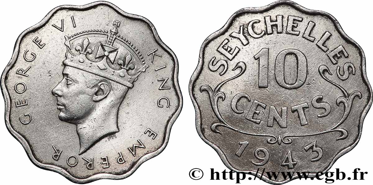 SEYCHELLEN 10 Cents Georges VI 1943 Londres SS 