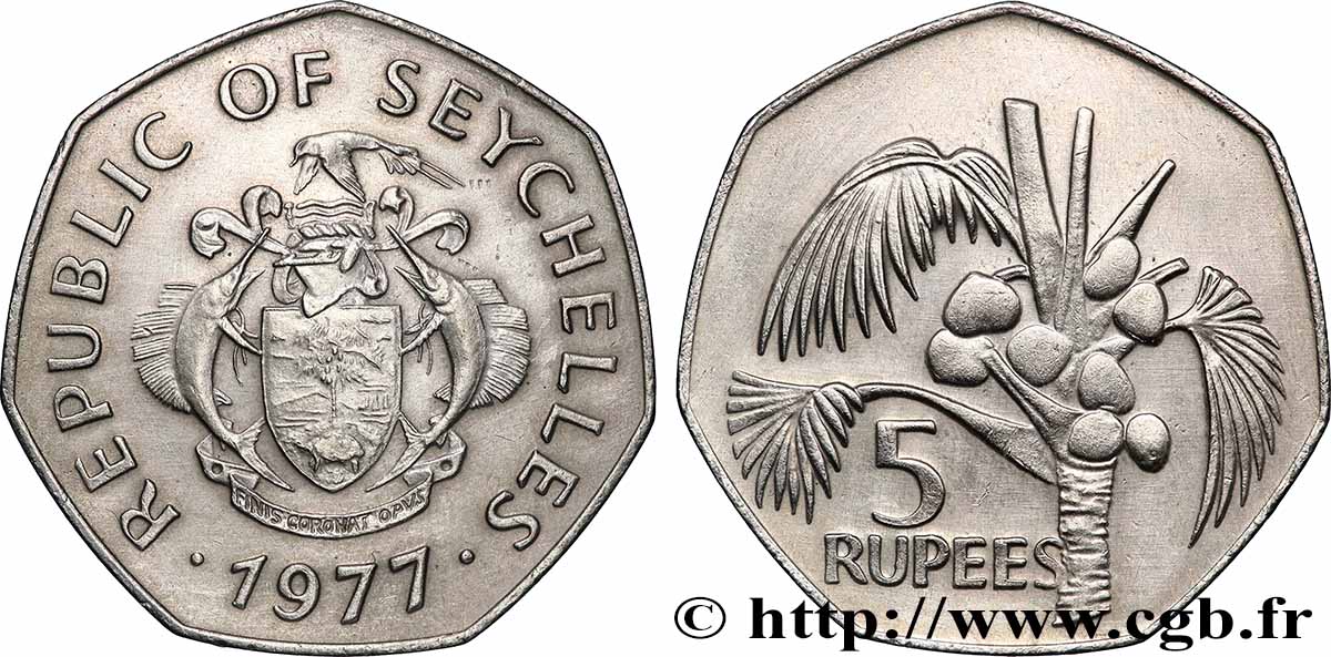 SEYCHELLEN 5 Rupees Cocotier 1977 Heaton VZ 
