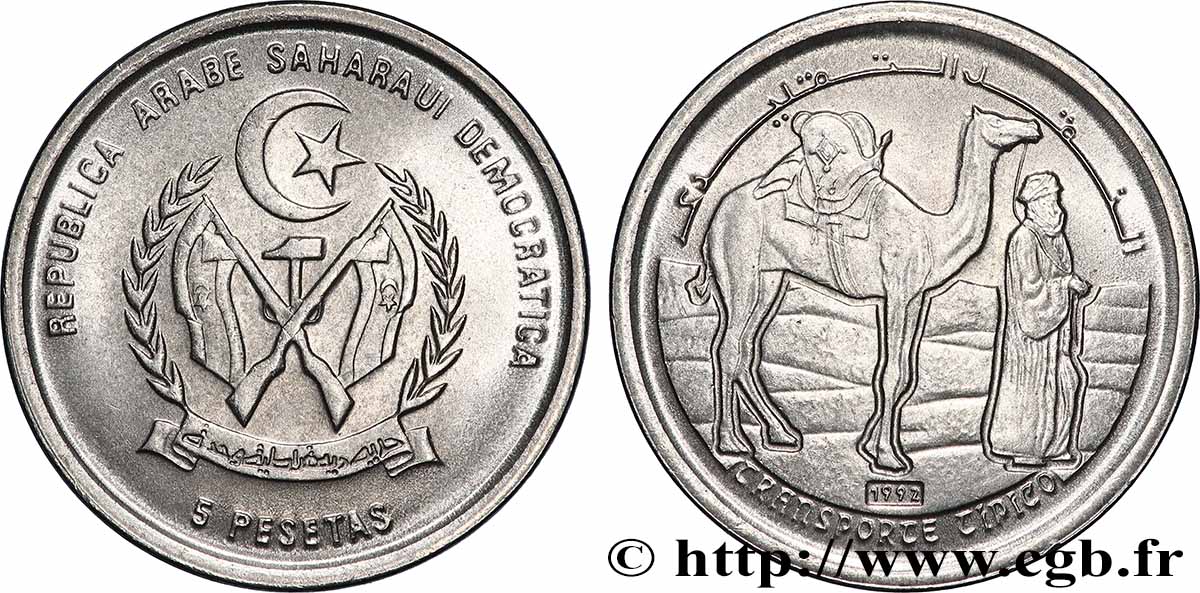 SAHARA OCCIDENTAL 5 Pesetas dromadaire et nomade 1992  SPL 