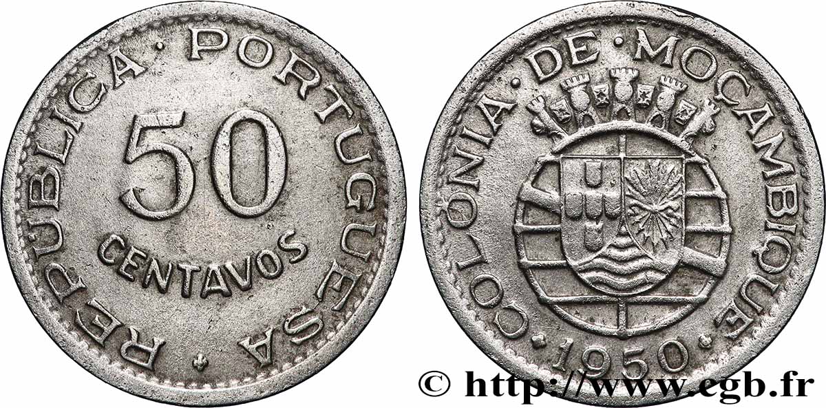 MOZAMBICO 50 Centavos colonie portugaise du Mozambique 1950 Lisbonne BB 