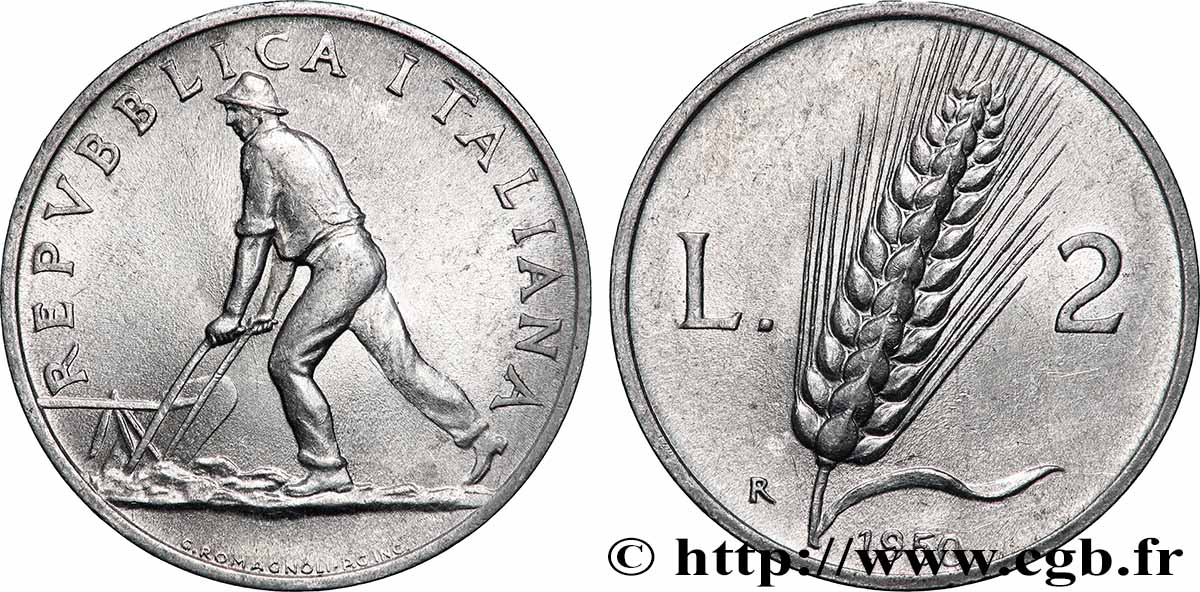 ITALY 2 Lire laboureur 1950 Rome - R AU 