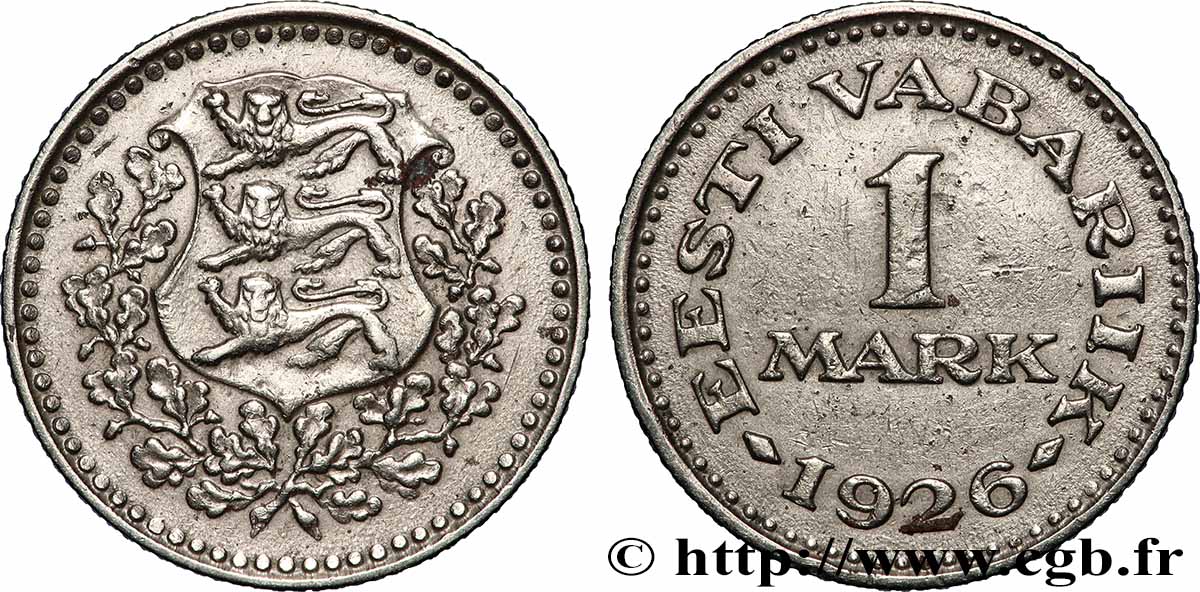 ESTONIA 1 Mark emblème aux 3 lions 1926  AU 
