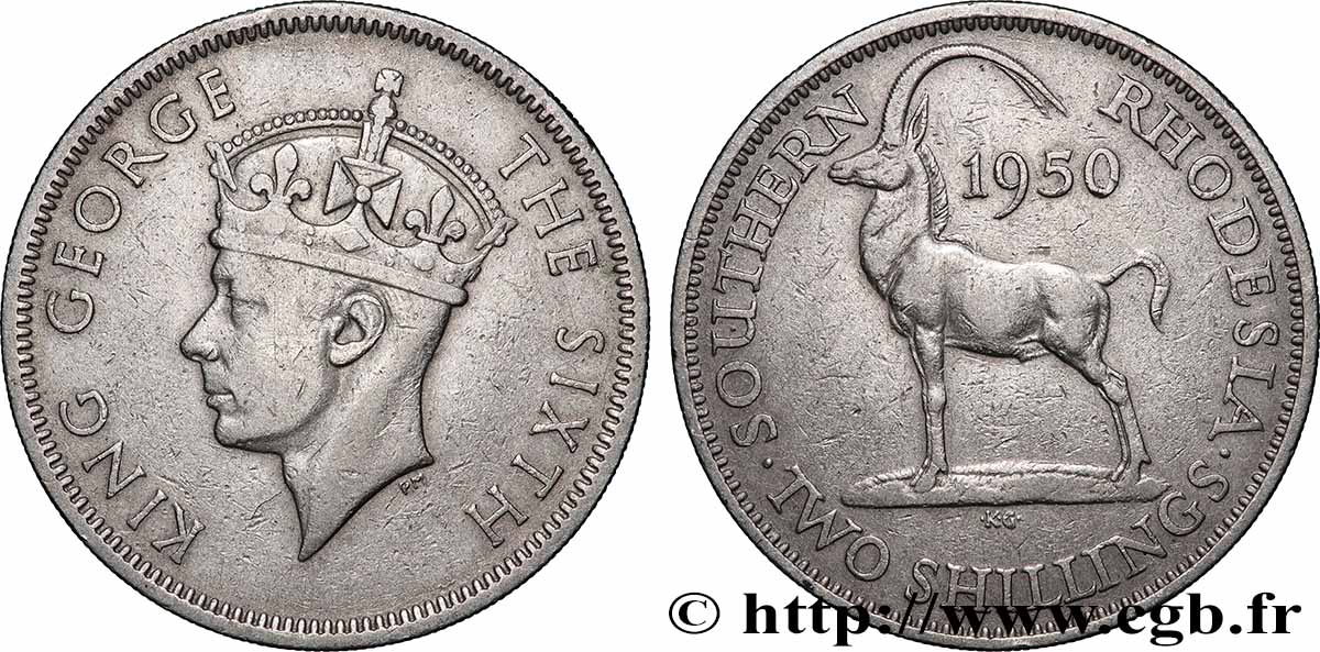 RODESIA MERIDIONALE 2 Shillings Georges VI 1950 Londres BB 