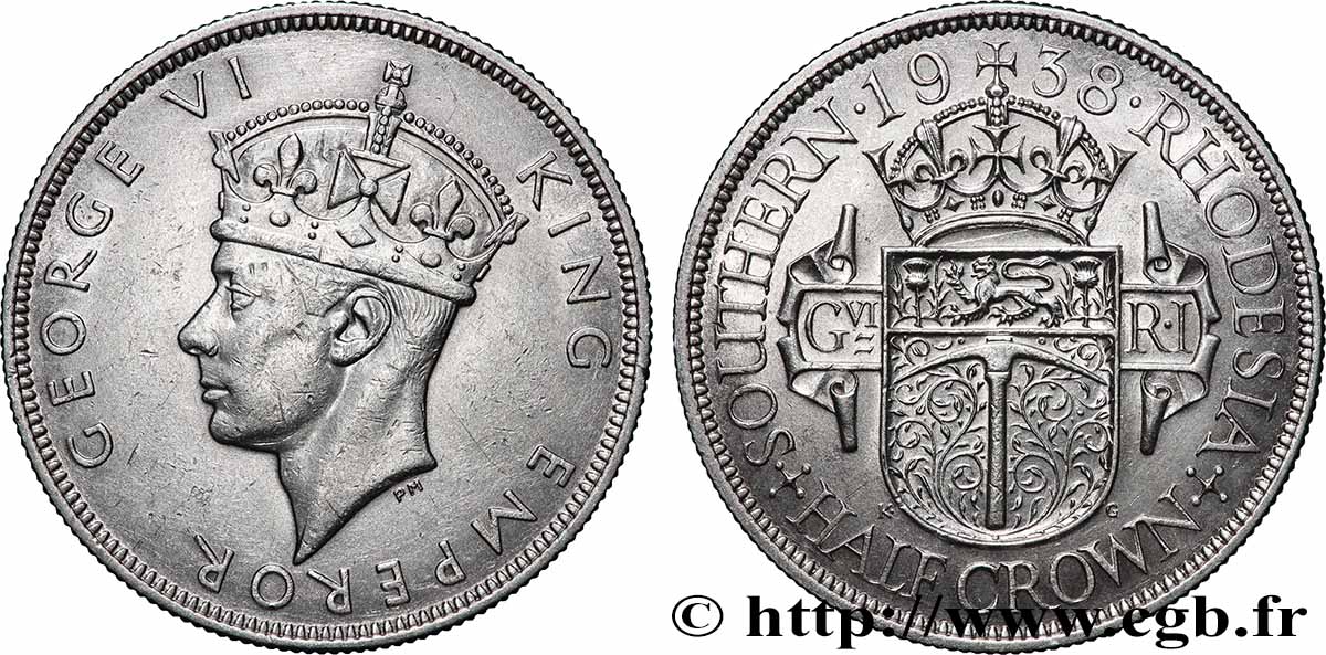RODESIA MERIDIONALE 1/2 Crown Georges VI 1938 Londres q.SPL 