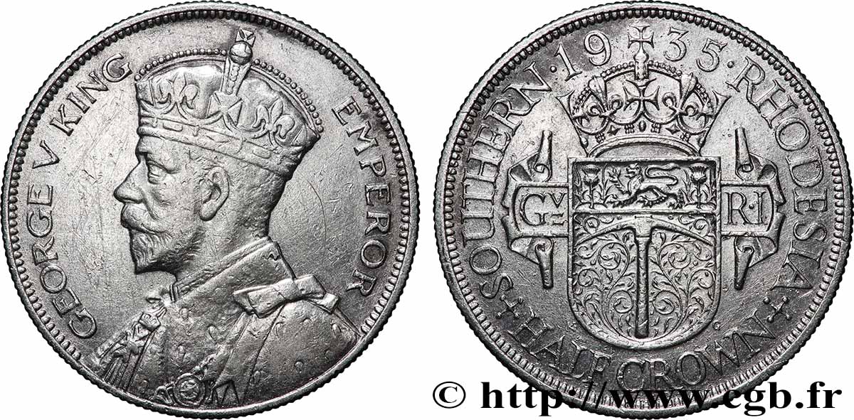 RHODÉSIE DU SUD 1/2 Crown Georges V 1935 Londres TB+ 