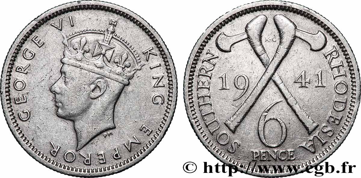RODESIA MERIDIONALE 6 Pence Georges VI 1941 Londres BB 