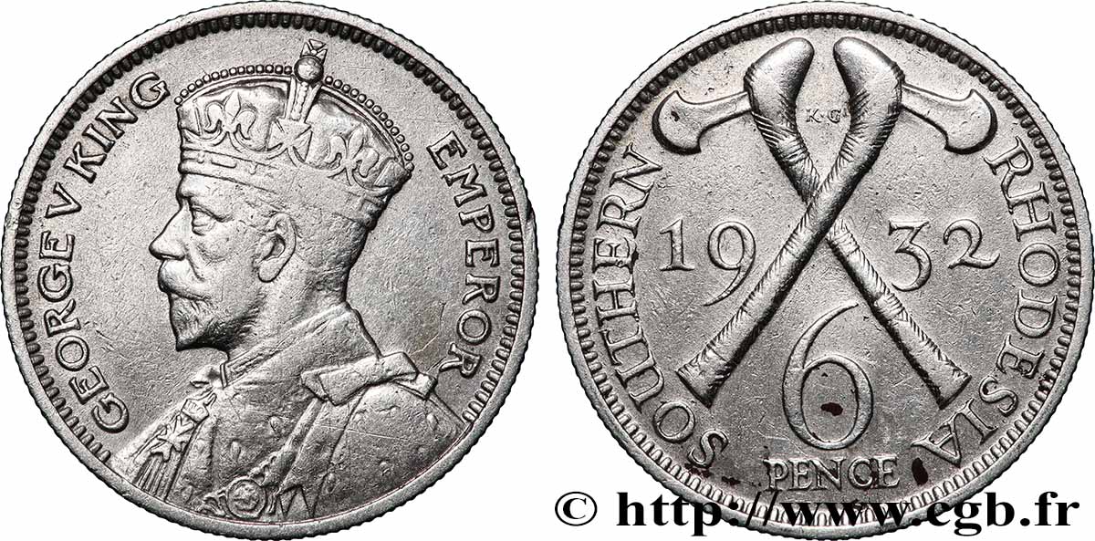 RODESIA MERIDIONALE 6 Pence Georges V 1932 Londres q.BB 