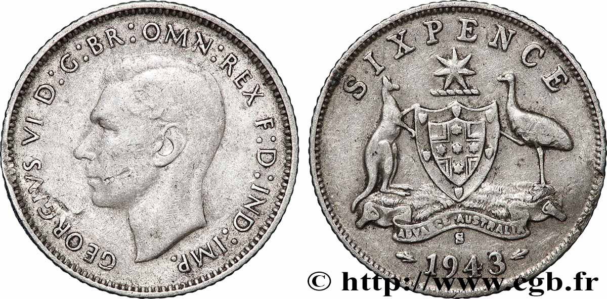 AUSTRALIA 6 Pence Georges VI 1943 San Francisco XF 