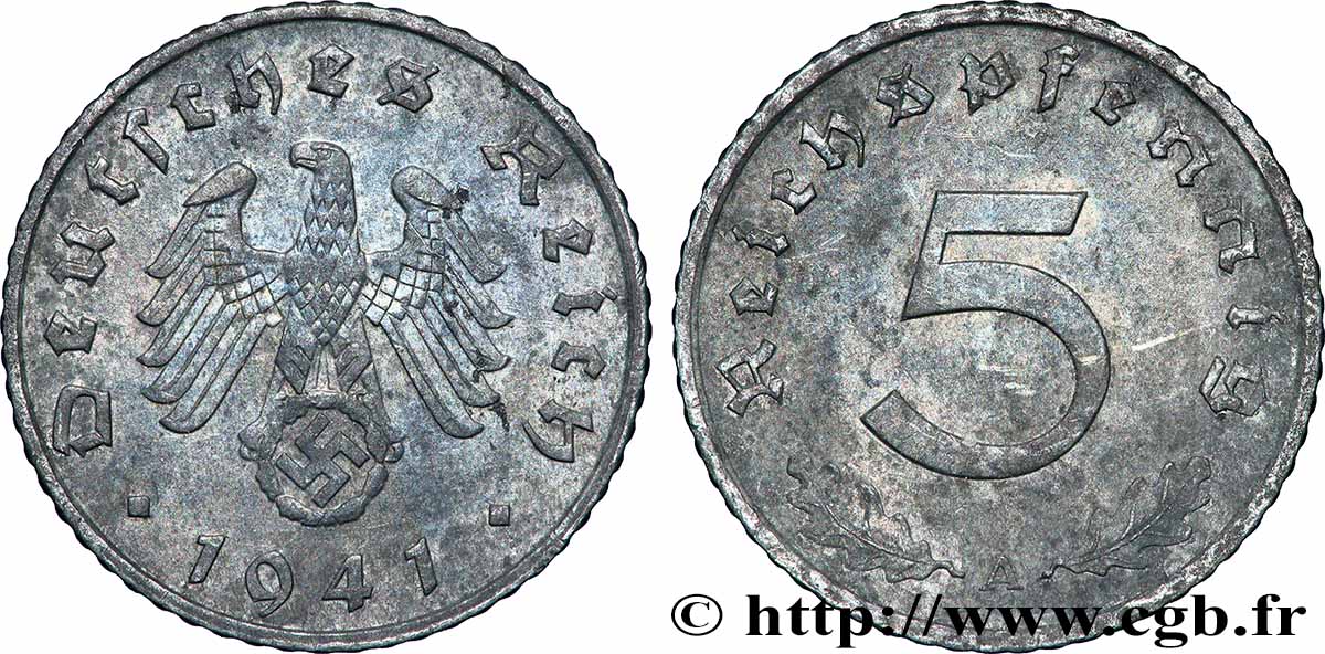 ALLEMAGNE 5 Reichspfennig aigle surmontant une swastika 1941 Berlin TTB+ 
