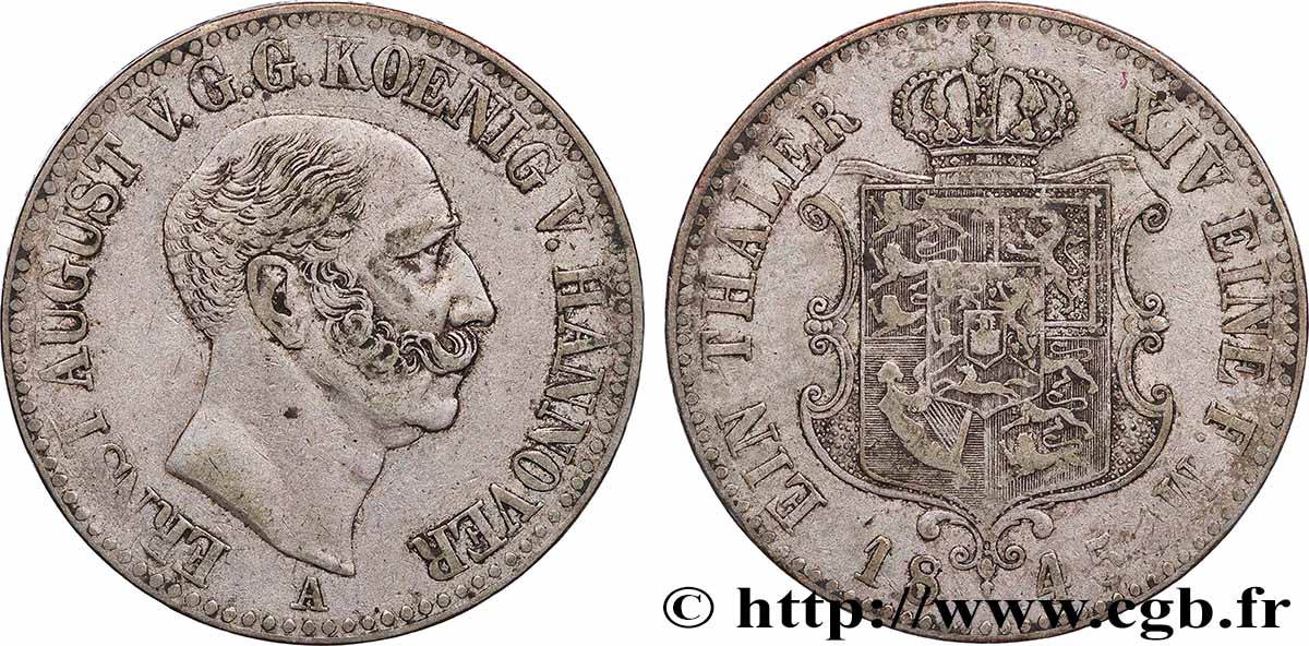 ALLEMAGNE - HANOVRE Thaler Ernest-Auguste 1845 Berlin TTB 