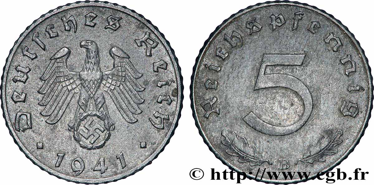 GERMANY 5 Reichspfennig aigle surmontant une swastika 1941 Vienne AU 