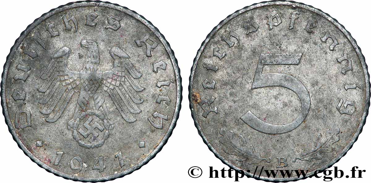 GERMANY 5 Reichspfennig aigle surmontant une swastika 1941 Vienne XF 