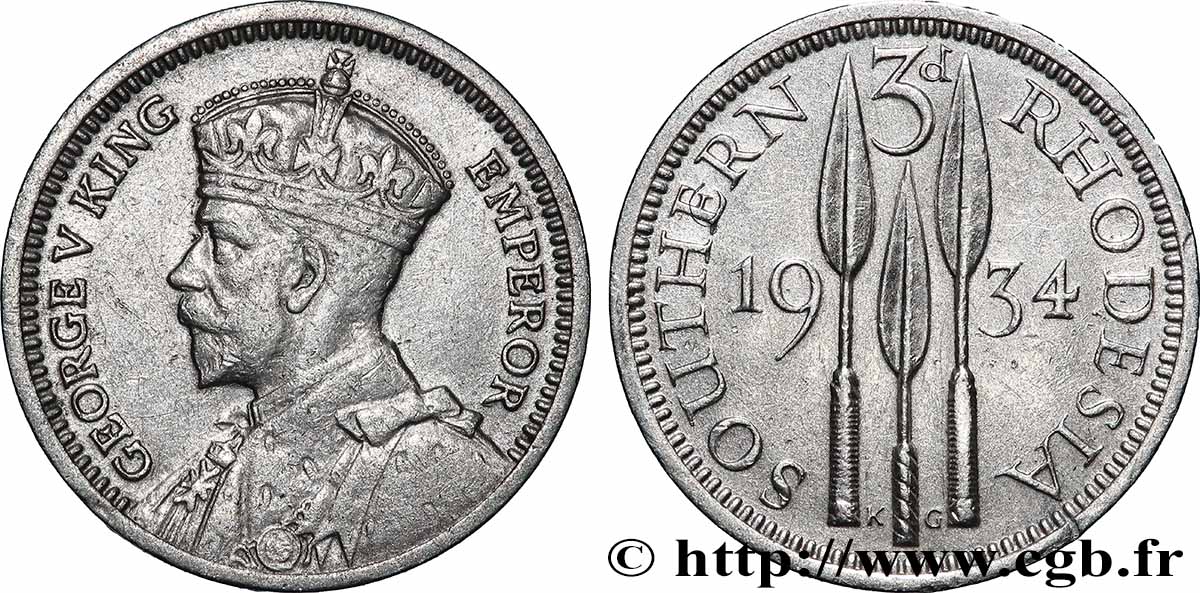 RODESIA MERIDIONALE 3 Pence Georges V 1934 Londres q.BB 