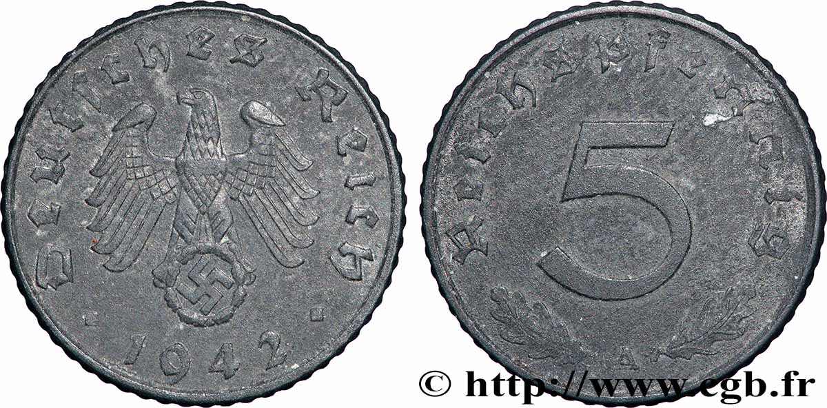 DEUTSCHLAND 5 Reichspfennig 1942 Berlin SS 