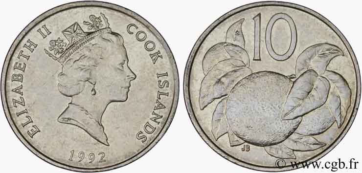 COOK INSELN 10 Cents Elisabeth II / fruits 1992  fST 